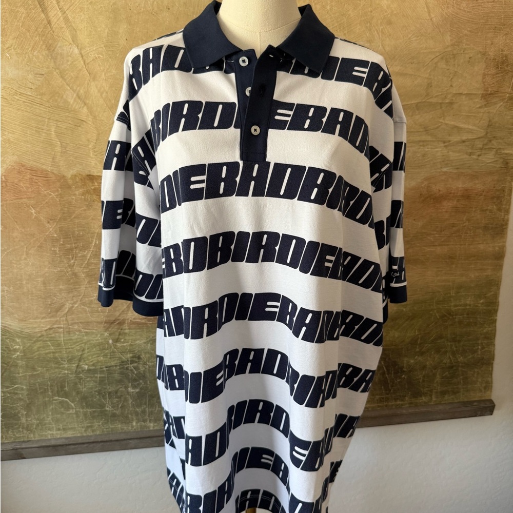 Bad Birdie Navy and White Graphic Polo